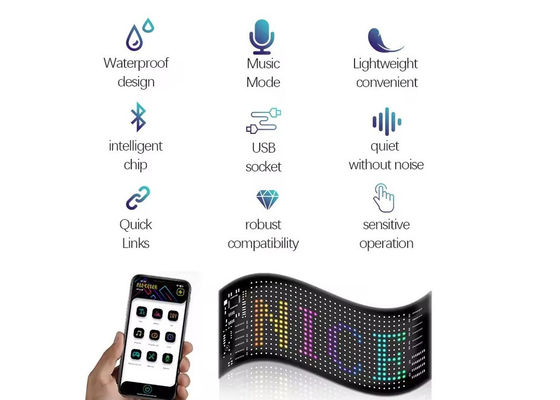 APP การควบคุม สกรีน LED แบบยืดหยุ่น เลื่อนข้อความตามสั่ง ใบแสดงผลการแสดงไฟฟ้า LED ดิจิตอลสําหรับรถ