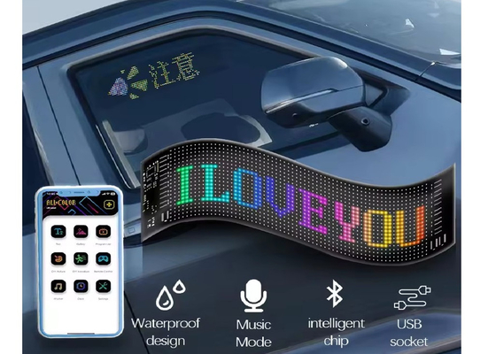 APP การควบคุม สกรีน LED แบบยืดหยุ่น เลื่อนข้อความตามสั่ง ใบแสดงผลการแสดงไฟฟ้า LED ดิจิตอลสําหรับรถ