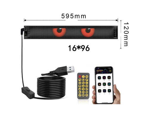 5VDC USB/2A 37x8.5cm LED Matrix Display คันจอรถยนต์ พิกเซลยืดหยุ่น โปรแกรมการเลื่อนโฆษณาสําหรับ DIY อานิเมชั่นข้อความ
