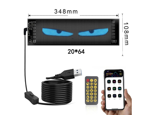 5VDC USB/2A 37x8.5cm LED Matrix Display คันจอรถยนต์ พิกเซลยืดหยุ่น โปรแกรมการเลื่อนโฆษณาสําหรับ DIY อานิเมชั่นข้อความ