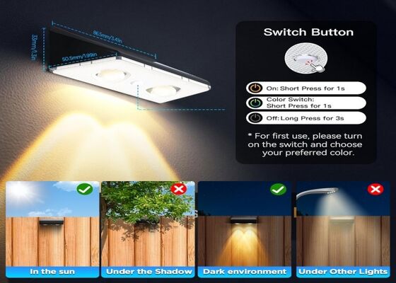 โคมไฟรั้วพลังงานแสงอาทิตย์สำหรับตกแต่ง กันน้ำ IP67 RGB สำหรับบ้าน